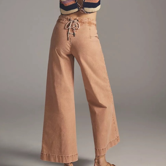 Pilcro by Anthropologie Sailer Wide Leg Pants with Lace Up Back - Picture 1 of 7